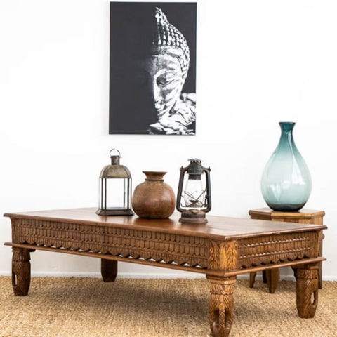 Jaipuri Solid Wood Coffee Table | Heritage Living Room Centre Table – Oakvello