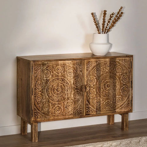 Wiluna Solid Mango Wood Sideboard | Living Room Storage Cabinet – Oakvello