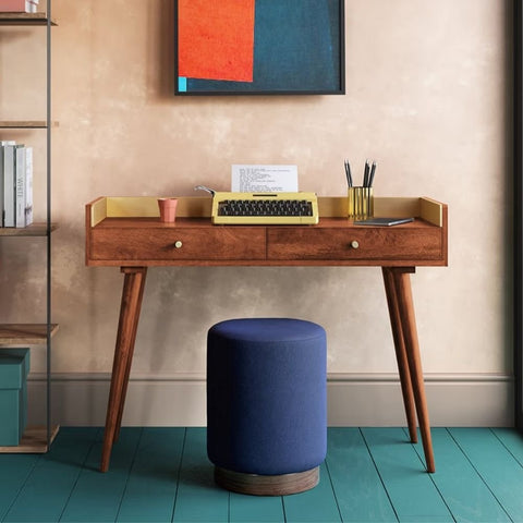 Retro Gold Trimmed Solid Wood Study Desk | Home Office Writing Table – Oakvello