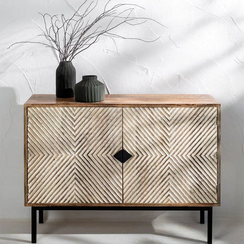 Alembe Solid Mango Wood Sideboard | Living Room Storage Cabinet – Oakvello