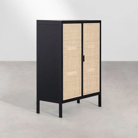 Reyna Rattan & Solid Wood 2-Door Sideboard | Boho Living Room Storage – Oakvello