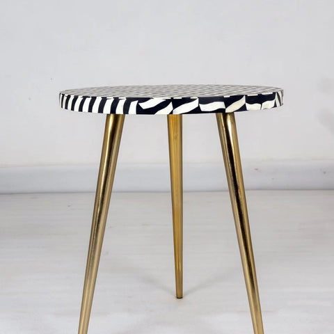 Jaipuri Bone Inlay 3-Leg Side Table | Handcrafted Artisan Accent Furniture – Oakvello