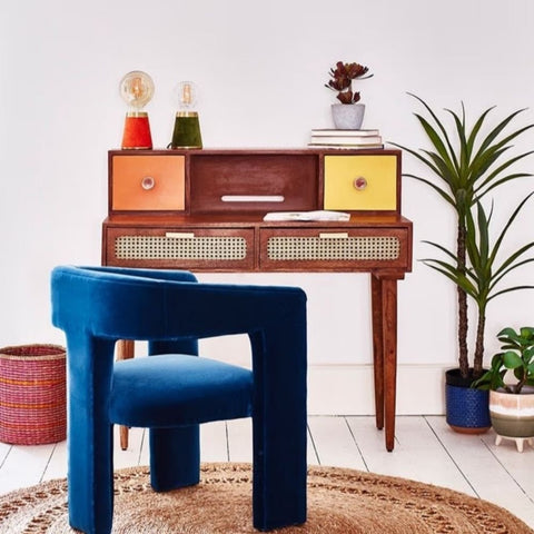 Rattan & Solid Wood Study Table | Natural Boho Home Office Desk – Oakvello