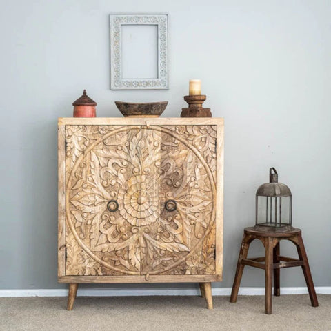 Hand Carved Artisanal Solid Wood Cabinet | Handcrafted Storage Furniture – Oakvello