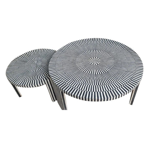 Bone Inlay Round Coffee Table | Handcrafted Artisan Living Room Furniture – Oakvello