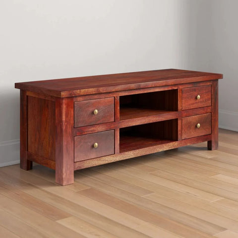 Dark Solid Wood TV Cabinet with Drawers | Media Console & Storage – Oakvello