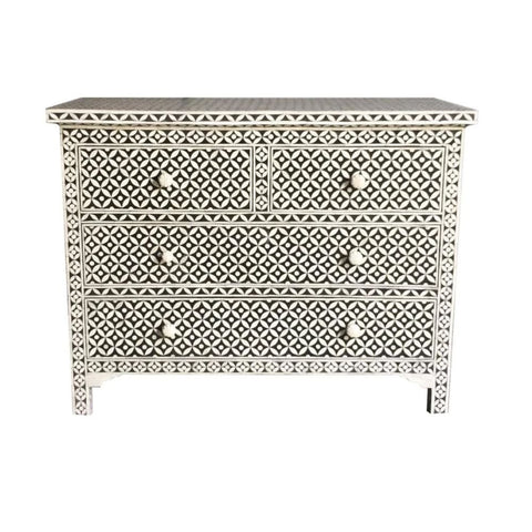 Jaipuri Black Geometric Bone Inlay 4-Drawer Chest | Artisan Dresser – Oakvello
