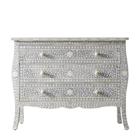 Grey Bone Inlay 3-Drawer Chest | Handcrafted Artisan Bedroom Storage – Oakvello