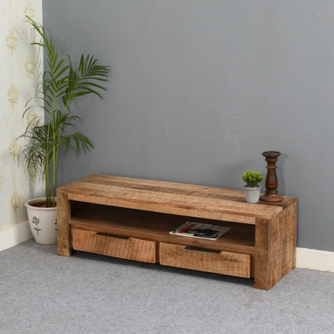 Jodhpuri Solid Mango Wood TV Stand with 2 Drawers | Media Console – Oakvello