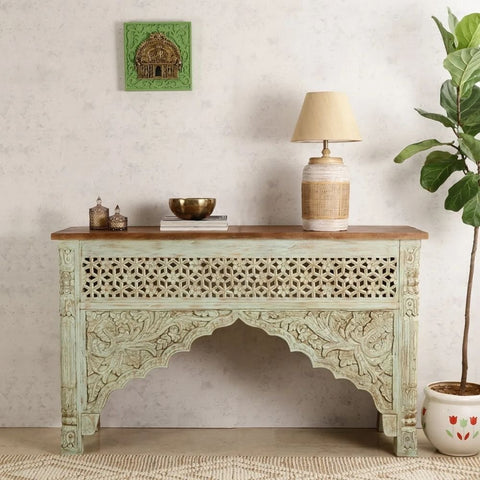 Green Solid Wood Console Table | Bold Entryway & Hallway Furniture – Oakvello