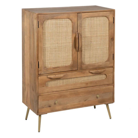 Solid Sheesham Wood & Rattan Sideboard | Boho Living Room Storage – Oakvello