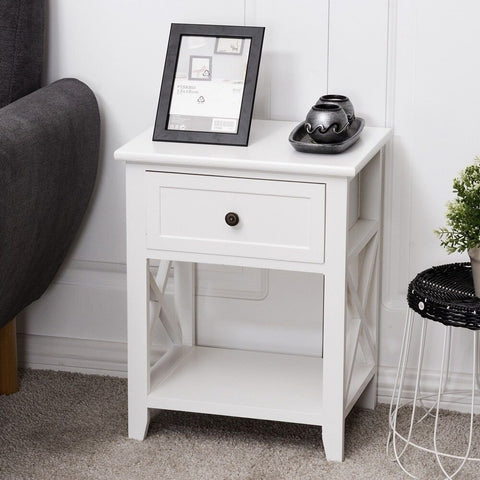Solid Wood Bedside Table with Drawer & Shelf | Bedroom Nightstand – Oakvello