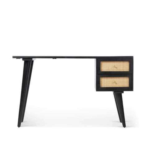 Rattan & Solid Wood Study Table | Boho Home Office Writing Desk – Oakvello
