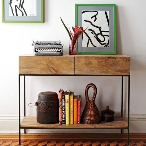 Industrial Solid Wood Console Table | Metal Frame Entryway Furniture – Oakvello