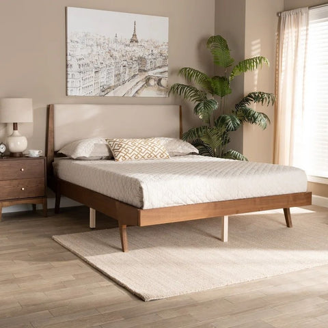 Mid-Century Modern Solid Wood Platform Bed | Retro Bedroom Furniture – Oakvello