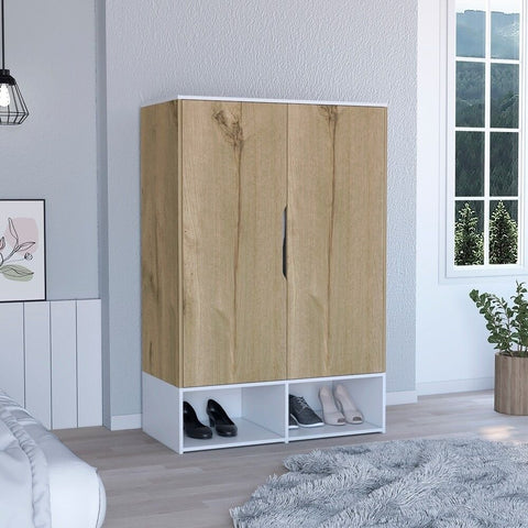 Rectangular Solid Wood 2-Door Wardrobe | Bedroom Storage Furniture – Oakvello