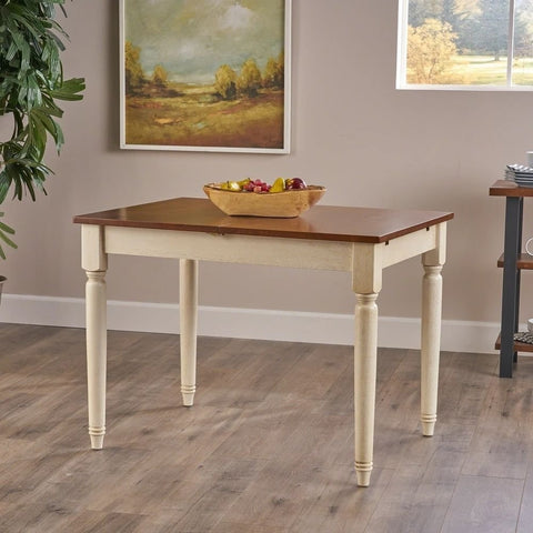 Dark Oak & Cream Solid Wood Dining Table | Two-Tone Kitchen Furniture – Oakvello