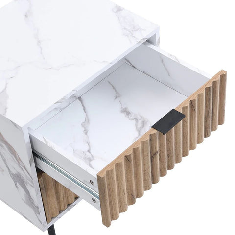 Marble Effect 2-Drawer Bedside Table | Solid Wood Luxury Nightstand – Oakvello