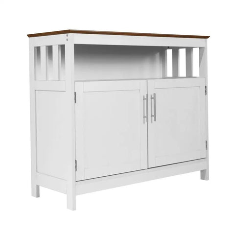 Walnut Top & White Frame Sideboard Buffet | Open & Closed Storage – Oakvello