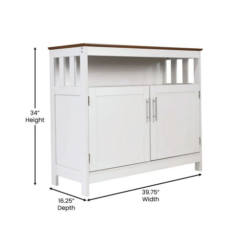 Walnut Top & White Frame Sideboard Buffet | Open & Closed Storage – Oakvello