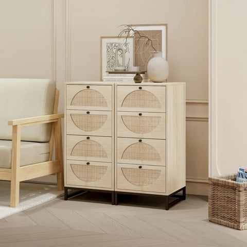 Natural Solid Wood 4-Drawer Accent Storage Cabinet Set of 2 – Oakvello