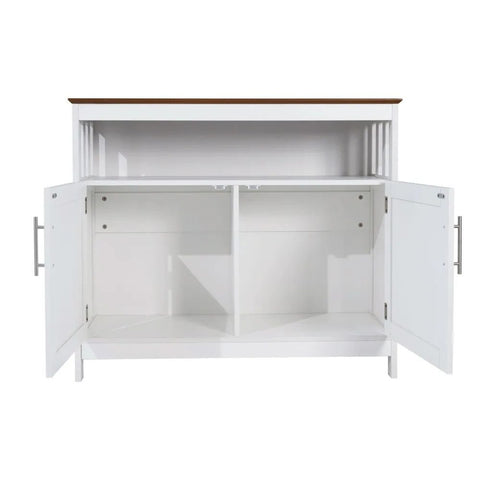 Walnut Top & White Frame Sideboard Buffet | Open & Closed Storage – Oakvello