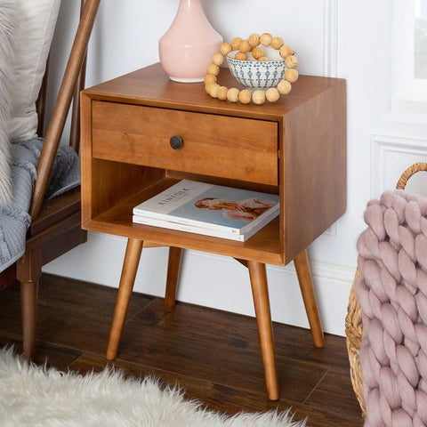 Solid Wood 1-Drawer & 1-Shelf Nightstand | Bedroom Bedside Table – Oakvello