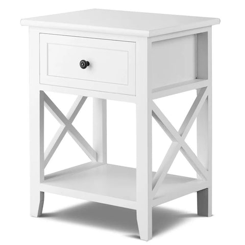 Solid Wood Bedside Table with Drawer & Shelf | Bedroom Nightstand – Oakvello