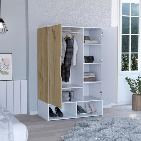 Rectangular Solid Wood 2-Door Wardrobe | Bedroom Storage Furniture – Oakvello