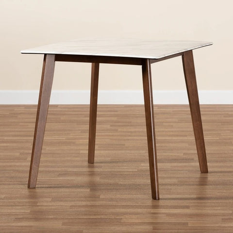 Walnut Brown Solid Wood Dining Table with Faux Marble Top | Kitchen Furniture – Oakvello