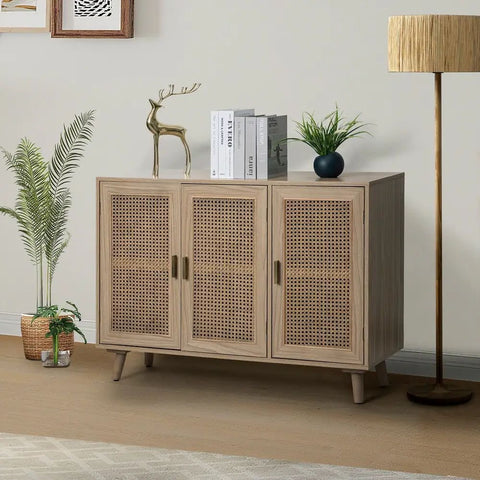 Solid Wood 3-Door Sideboard Cabinet | Living Room Storage Furniture – Oakvello