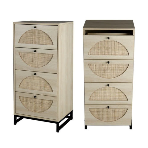 Natural Solid Wood 4-Drawer Accent Storage Cabinet Set of 2 – Oakvello