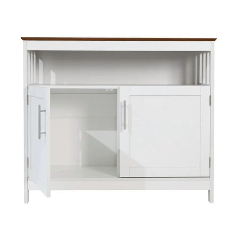 Walnut Top & White Frame Sideboard Buffet | Open & Closed Storage – Oakvello