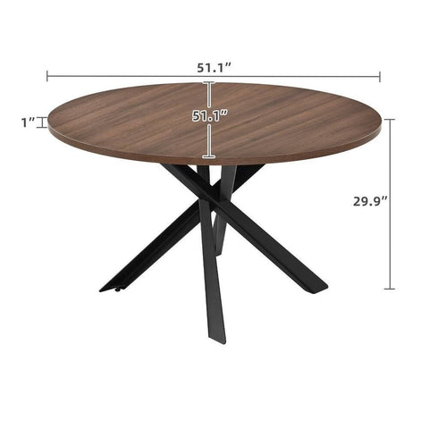 Solid Wood Round Dining Table with Carbon Steel Cross Base | Kitchen Furniture – Oakvello