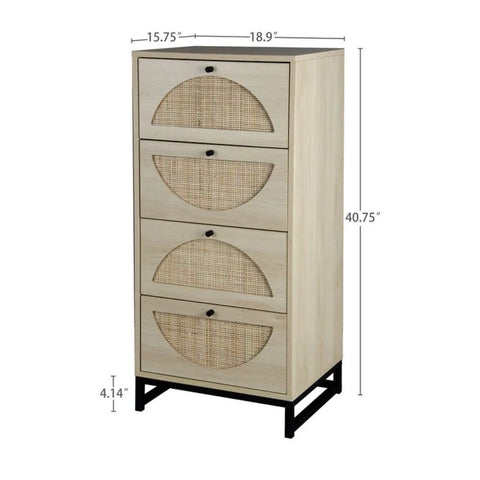 Natural Solid Wood 4-Drawer Accent Storage Cabinet Set of 2 – Oakvello