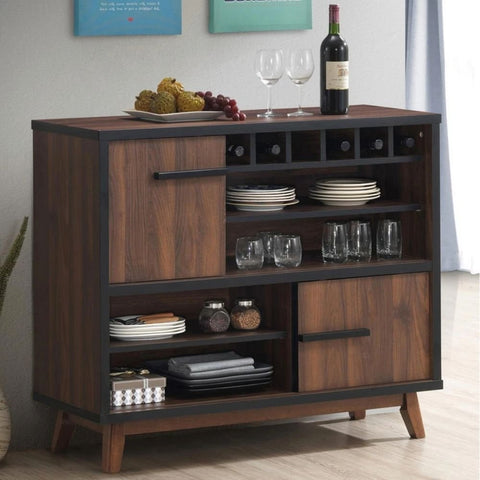 Walnut & Black Solid Wood 6-Shelf Wine Cabinet | Home Bar Storage – Oakvello