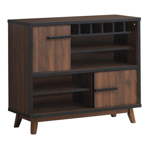 Walnut & Black Solid Wood 6-Shelf Wine Cabinet | Home Bar Storage – Oakvello
