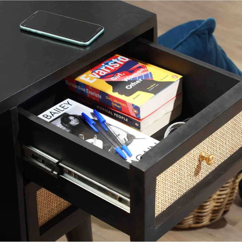Rattan & Solid Wood Study Table | Boho Home Office Writing Desk – Oakvello