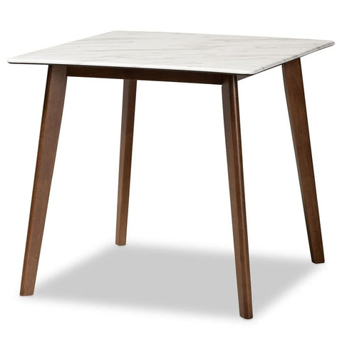 Walnut Brown Solid Wood Dining Table with Faux Marble Top | Kitchen Furniture – Oakvello