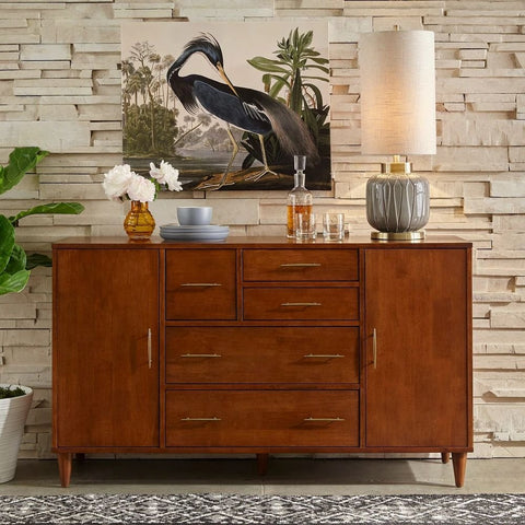 White Finish Solid Wood Sideboard | Bright Living Room Storage – Oakvello