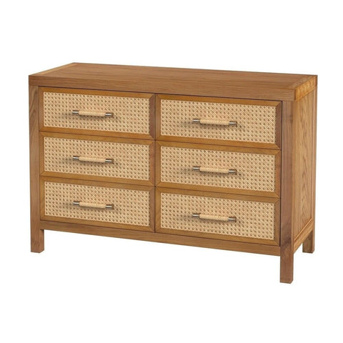Natural Brown Solid Wood 6-Drawer Cabinet | Bedroom Storage Furniture – Oakvello