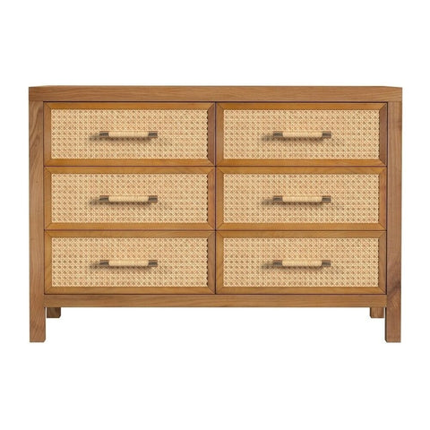 Natural Brown Solid Wood 6-Drawer Cabinet | Bedroom Storage Furniture – Oakvello