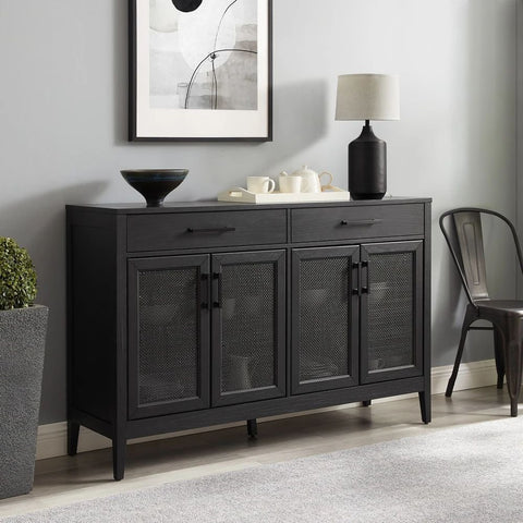 Black Finish Solid Wood Sideboard | Bold Living Room Storage Cabinet – Oakvello