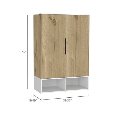 Rectangular Solid Wood 2-Door Wardrobe | Bedroom Storage Furniture – Oakvello