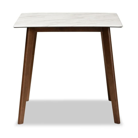 Walnut Brown Solid Wood Dining Table with Faux Marble Top | Kitchen Furniture – Oakvello