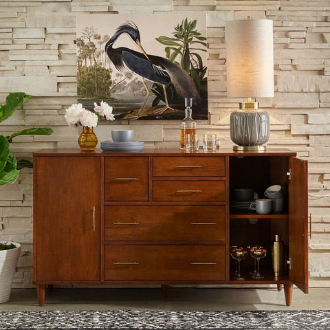 White Finish Solid Wood Sideboard | Bright Living Room Storage – Oakvello