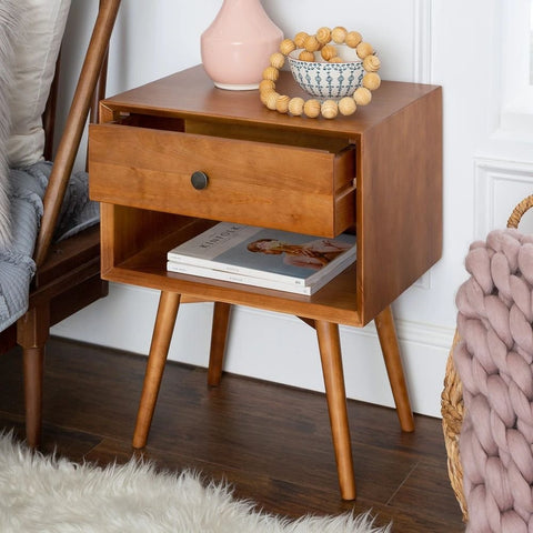 Solid Wood 1-Drawer & 1-Shelf Nightstand | Bedroom Bedside Table – Oakvello