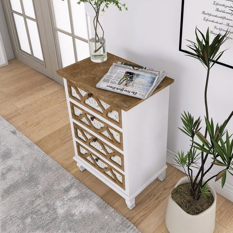 White & Natural Wood Vintage 4-Drawer Chest | Bedroom Storage Dresser – Oakvello