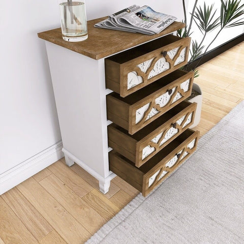 White & Natural Wood Vintage 4-Drawer Chest | Bedroom Storage Dresser – Oakvello