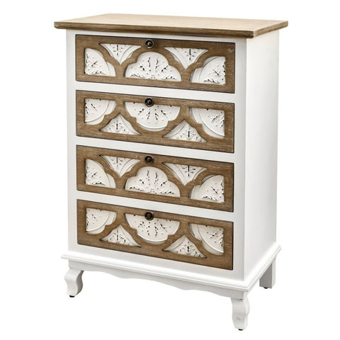 White & Natural Wood Vintage 4-Drawer Chest | Bedroom Storage Dresser – Oakvello